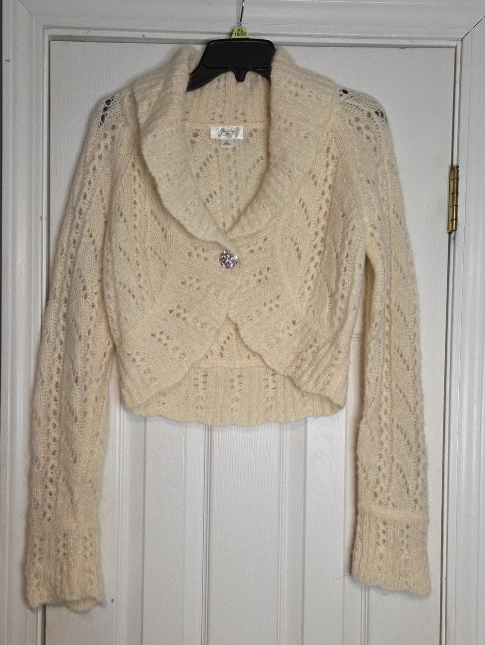 Ann Taylor Cream Open-Knit Cropped Shawl Cardigan Wool Mohair Blend